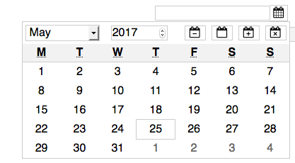 Screen shot of open WDateField custom control with no content